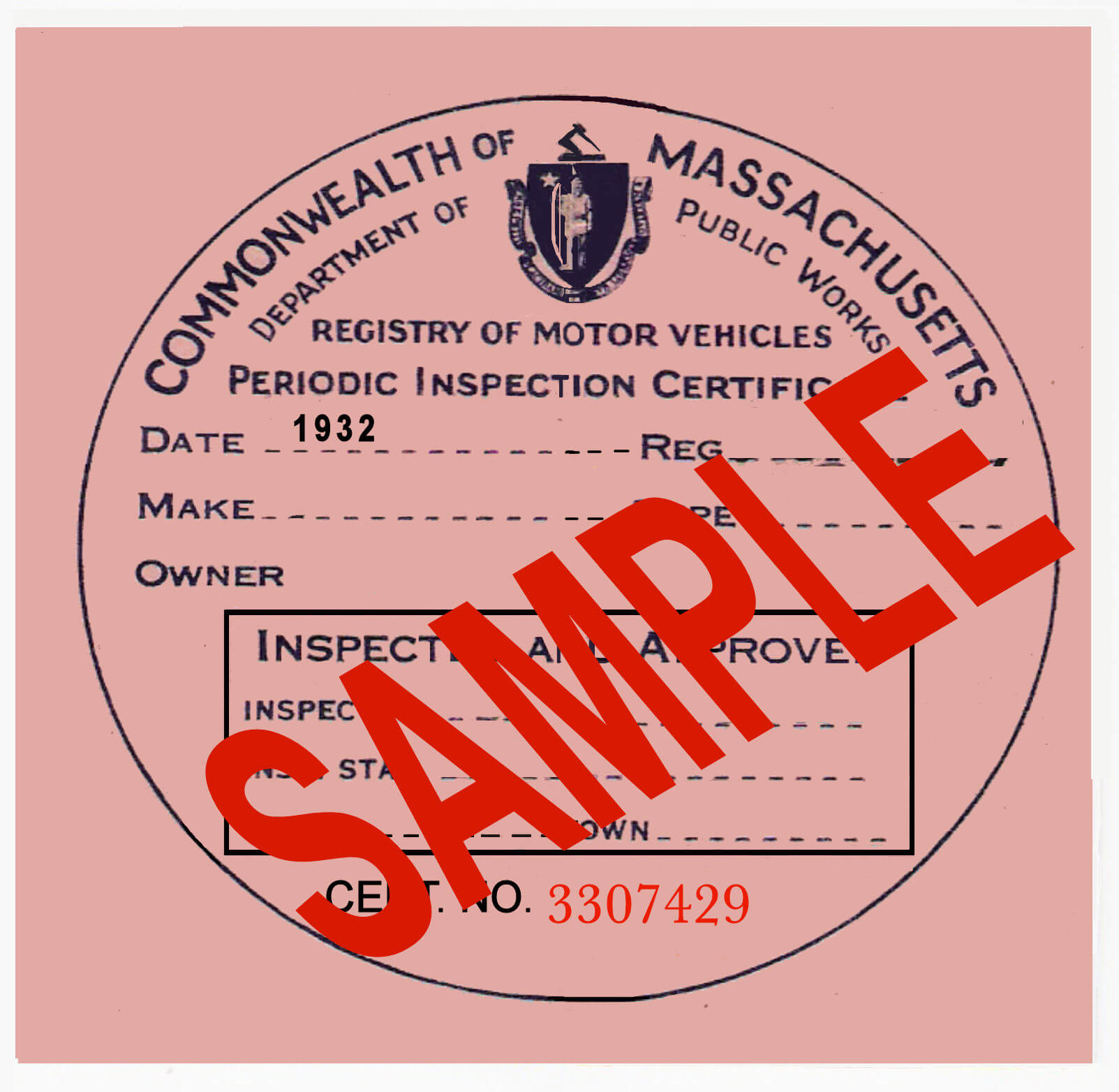 Modal Additional Images for 1932 Massachusetts INSPECTION sticker